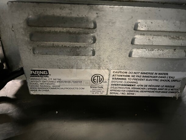 Waring WCT850RC Slot Toaster w/ 4 Slice Capacity & 1 1/2 inch W Product Opening, 120v Tested and Working - Image 5 of 5