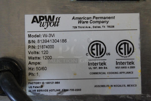 APW Wyott W-3Vi Stainless Steel Commercial Countertop Food Warmer. 120 Volts, 1 Phase. Tested and Working! - Image 6 of 6