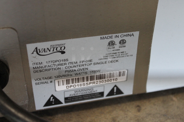 BRAND NEW SCRATCH AND DENT! Avantco 177DPO18DS Stainless Steel Commercial Countertop Electric Powered Single Deck Pizza Oven w/ Cooking Stone. 120 Volts, 1 Phase. Tested and Working! - Image 5 of 5