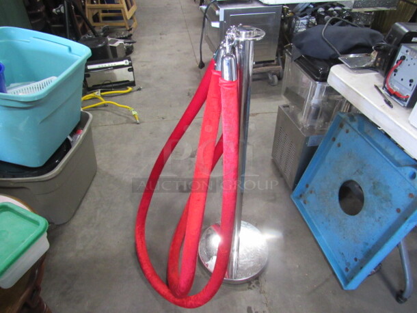 One Chrome Crowd Control Pole With 2 Velvet Ropes.