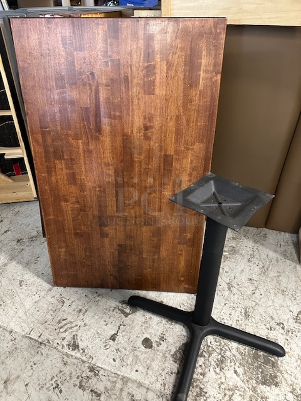 One 1.5 Inch Thick Butcher Block Table Top On A Dual Pedestal Base. 48X30X31 - Image 1 of 1