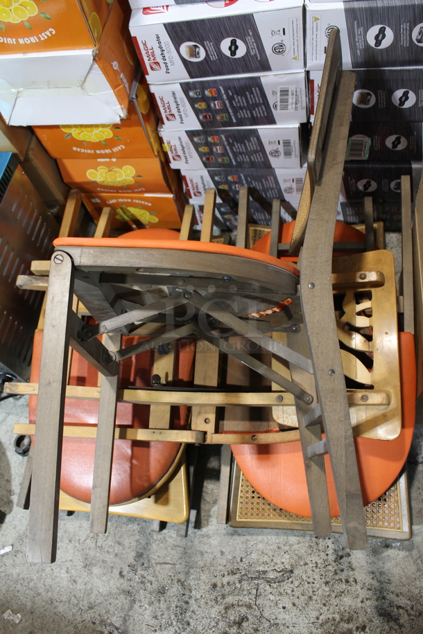 8 Brown Dining Height Folding Chairs w/ Orange Seat Cushion. 8 Times Your Bid! - Image 4 of 4