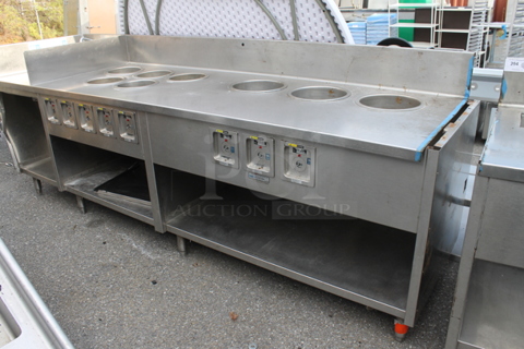 Stainless Steel Commercial Table w/ Sink Bay, 8 Steam Wells and Under Shelf.