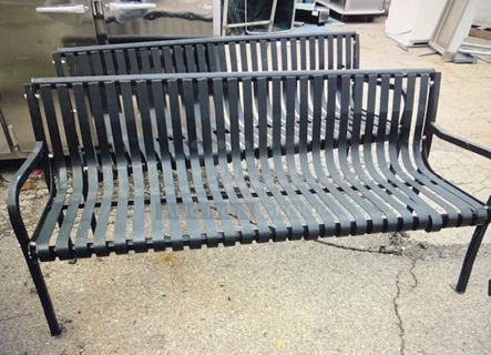 One Black Metal Bench.