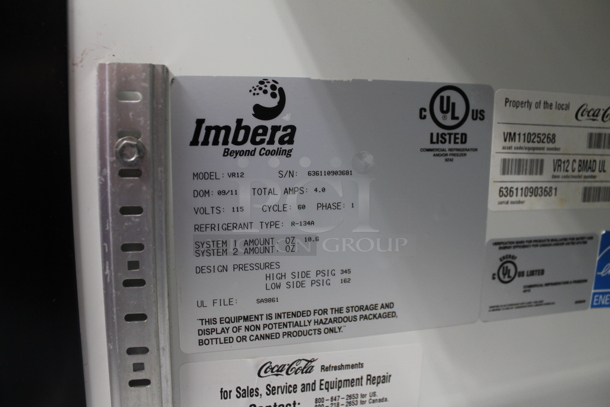 Imbera VR12 Metal Commercial Single Door Reach In Cooler Merchandiser w/ Poly Coated Racks. 115 Volts, 1 Phase. Tested and Powers On But Does Not Get Cold  - Image 3 of 5