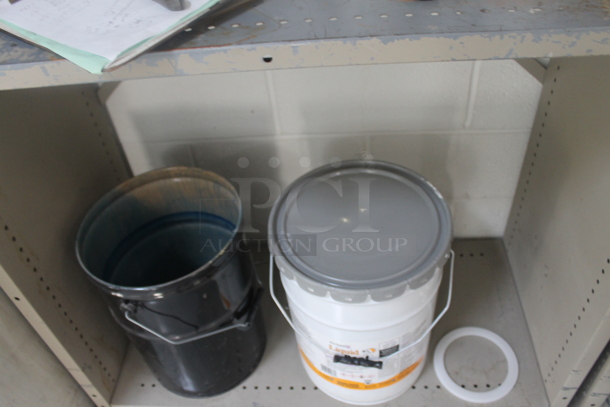 Gray Metal 3 Tier Shelving Unit w/ Contents Including Radio. BUYER MUST REMOVE. - Image 3 of 3