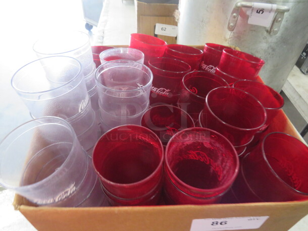 One Mega Lot Of Red/Clear Poly Coca Cola Tumblers. - Image 1 of 2