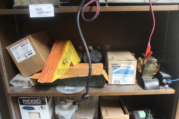 Brown Wood Pattern 6 Tier Shelving Unit w/ Contents Including Filters. BUYER MUST REMOVE. - Image 4 of 7