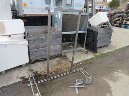 One Metal Stage Rack On Casters. Needs 1 Caster And Metal Holder Welded. 48X26X56