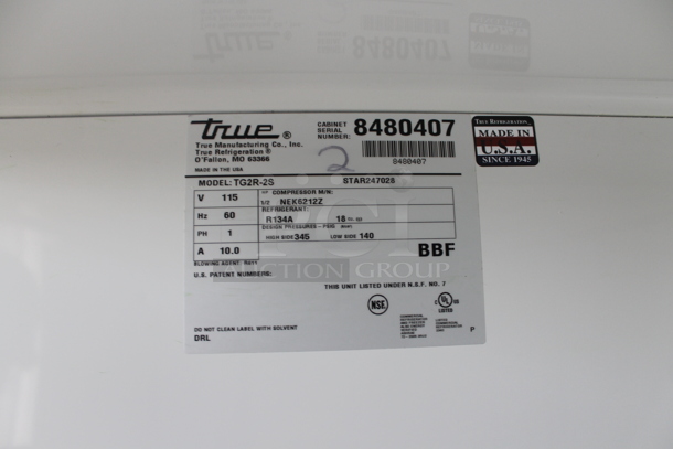 2015 True TG2R-2S ENERGY STAR Stainless Steel Commercial Two Door Reach In Cooler w/ Poly Coated Racks. 115 Volts, 1 Phase. Tested and Working! - Image 8 of 10