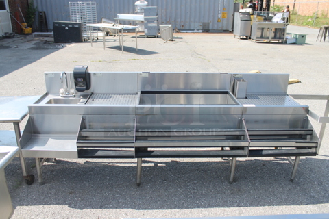 Stainless Steel Commercial Washing Station w/ Sink Bay, 2 Drain Boards, Ice Bin and Double Speedwells.