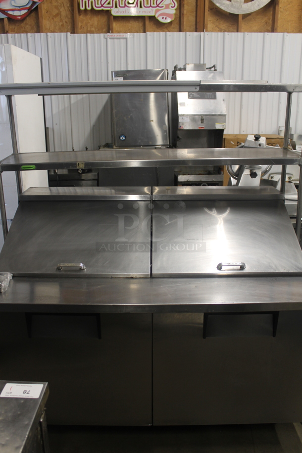 2011 True TSSU-60-24M-B-ST Stainless Steel Commercial Sandwich Salad Prep Table Bain Marie Mega Top w/ 2 Tier Over Shelf on Commercial Casters. 115 Volts, 1 Phase. Tested and Powers On But Does Not Get Cold - Image 1 of 7