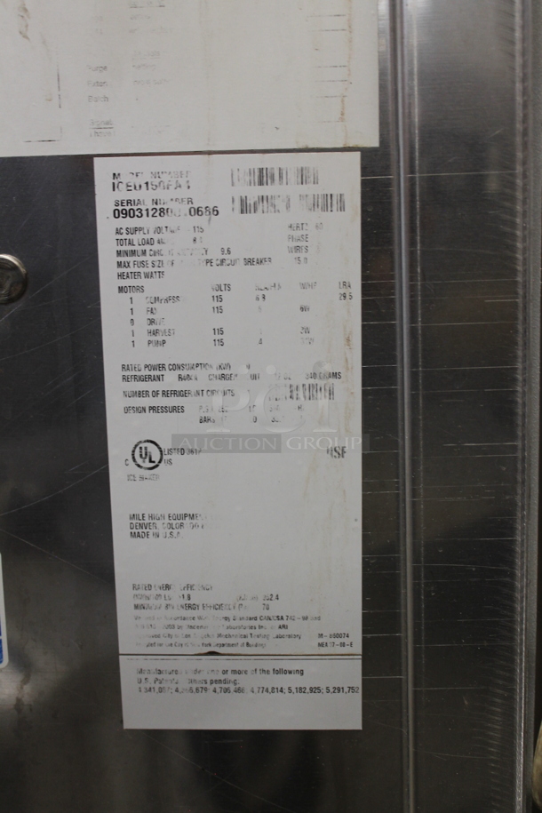 Ice-O-Matic ICEU150FA1 Stainless Steel Commercial Self Contained Ice Machine. 115 Volts, 1 Phase.  - Image 9 of 9