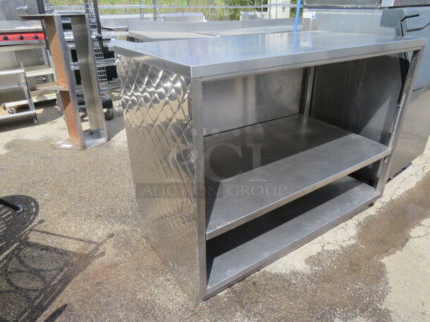 One Stainless Steel Table/Counter/Cabinet Wit 2 SS Undershelves. Enclosed On 2 Sides. 58X30X44.5 - Image 2 of 3
