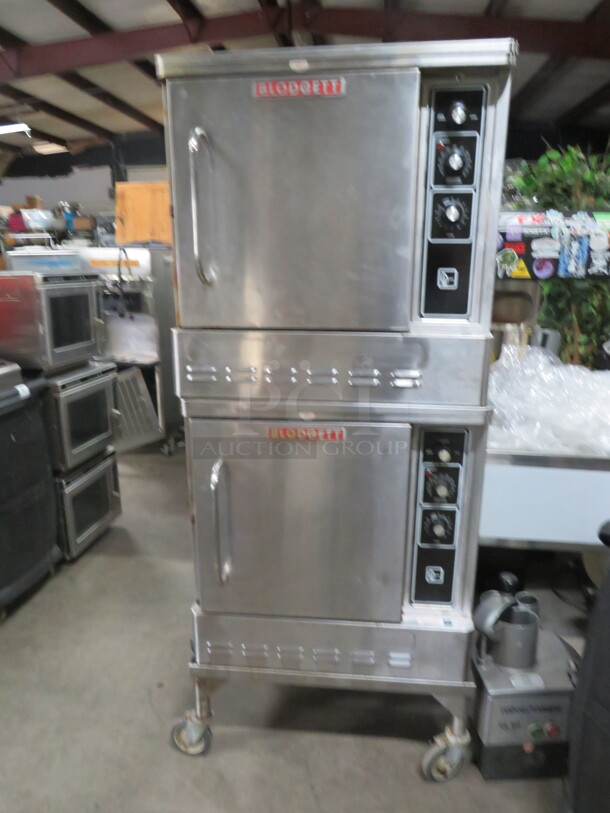 Blodgett Natural Gas Double Stack Half Size Convection Ovens With Racks, On Casters. Model# DFG-50. 30X25X73.5. $49,244.00.