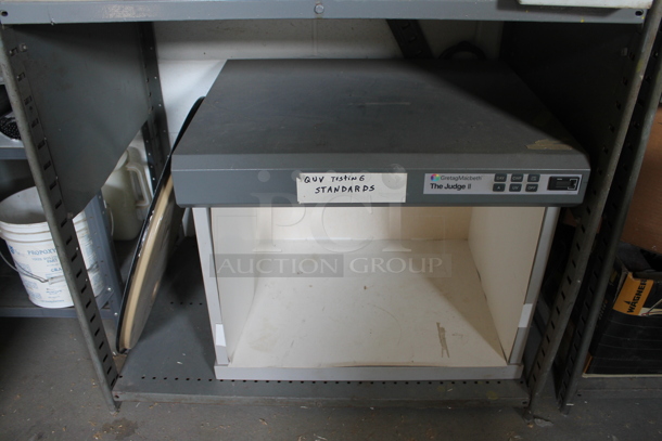 Gray Metal 4 Tier Shelving Unit w/ Contents Including GretagMacbeth The Judge II Cabinet. BUYER MUST REMOVE. - Image 4 of 4