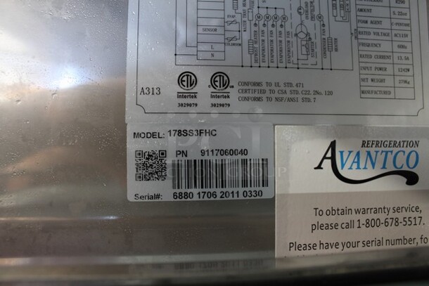 Avantco 178SS3FHC Stainless Steel Commercial 3 Door Reach In Freezer w/ Poly Coated Racks on Commercial Casters. 115 Volts, 1 Phase. Tested and Working! - Image 5 of 6
