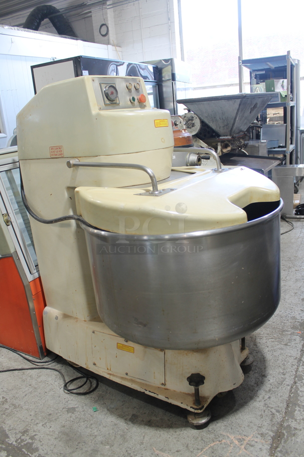 Excelsior XL-ICOB Metal Commercial Floor Style Spiral Dough Mixer w/ Metal Mixing Bowl and Poly Bowl Guard. 208/230 Volts, 3 Phase.
