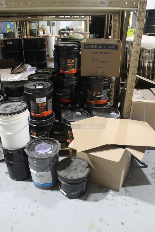 ALL ONE MONEY! PALLET LOT of Various Items Including Poly Buckets of  Pro Guard Flash Finish UV. BUYER MUST REMOVE. - Image 1 of 4