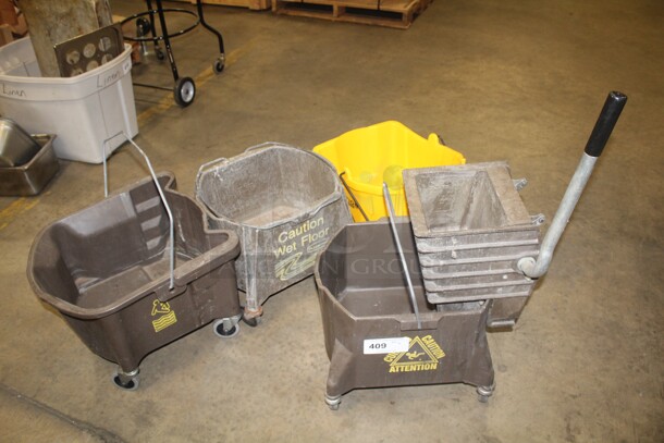 4 Mop Buckets On Casters. 4X Your Bid! 