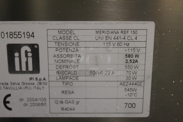 BRAND NEW SCRATCH AND DENT! Ifi Meridiana Ref.150 Metal Commercial Floor Style Deli Display Case Merchandiser. 115 Volts, 1 Phase. Tested and Powers On But Does Not Get Cold - Image 7 of 7