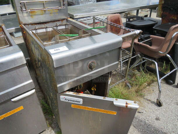 One Stainless Steel Natural Gas FRYMASTER Deep Fryer With 2 Baskets. Model# MJCFSE. 21X36X49