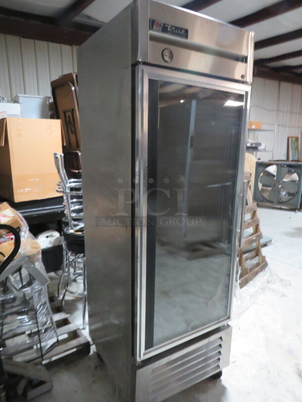 One WORKING True Glass Door refrigerator With 3 Racks On Casters. Model# T-23G. 115 Volt. 27X30X82. $4244.40. - Image 3 of 3