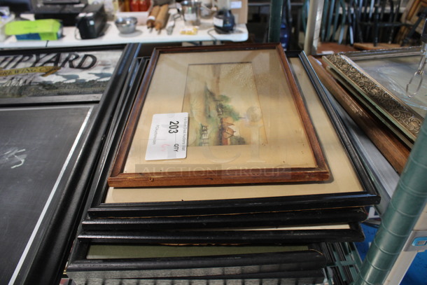 6 Various Framed Pictures Including Mountains and Horses. Includes 11x1x21. 6 Times Your Bid!