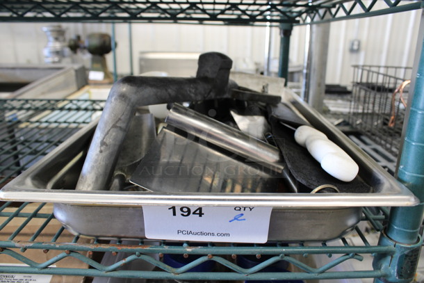 ALL ONE MONEY! Lot of Various Utensils Including Scraper, Dough Divider and Poly Spatulas in Stainless Steel Full Size Drop In Bin! - Image 6 of 6