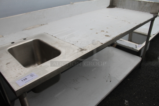 BRAND NEW SCRATCH AND DENT! Stainless Steel Commercial Table w/ Back Splash, Sink Bay and Under Shelf. Bay 10x14x10 - Image 2 of 3