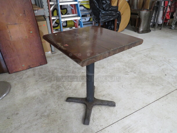 One 2 Inch Thick Solid Wooden Table Top On A Pedestal Base. 24X24X30