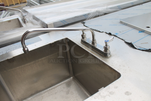 BRAND NEW! Stainless Steel Commercial Table w/ Sink Bay, Faucet, Handles and Under Shelf. Bay 19.5x20 - Image 3 of 11