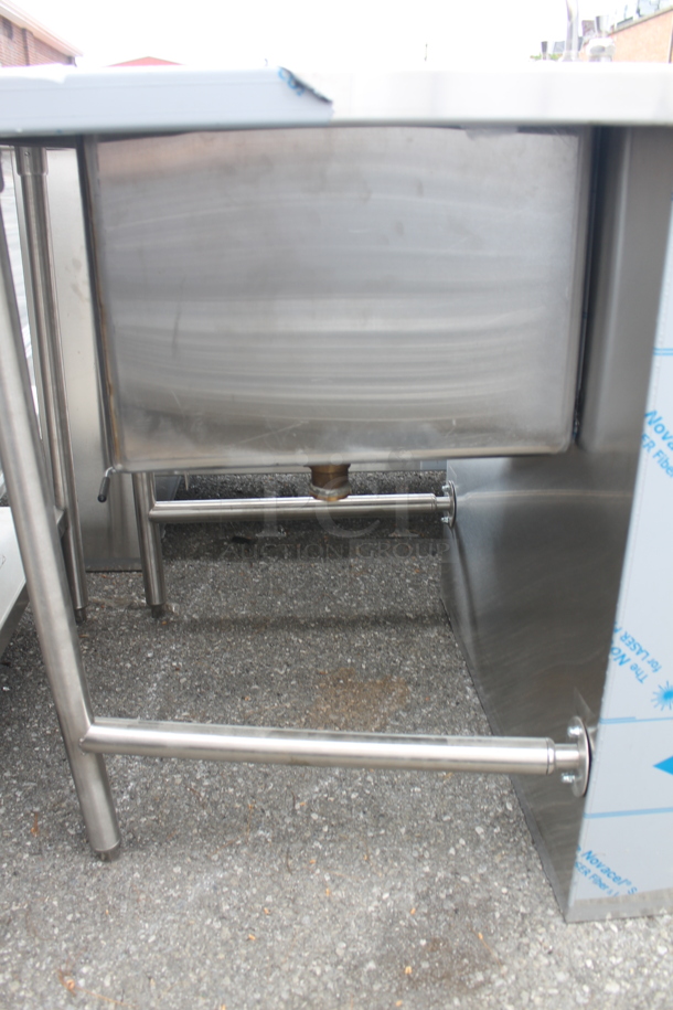 BRAND NEW! Stainless Steel Commercial Table w/ Sink Bay, Faucet, Handles and Under Shelf. Bay 19.5x20 - Image 4 of 11