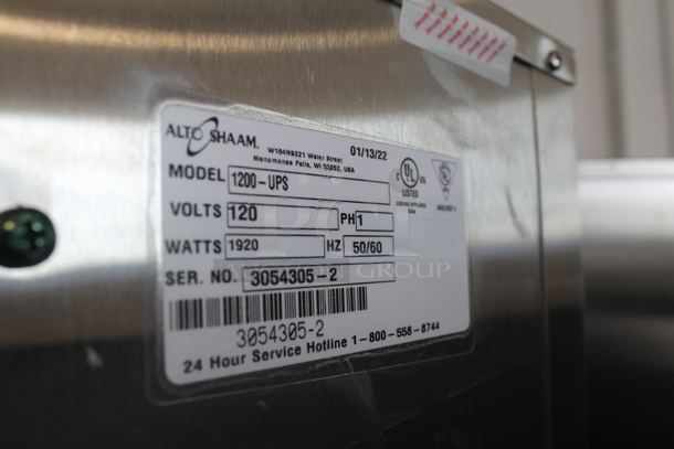 BRAND NEW! 2022 Alto Shaam 1200-UPS Commercial Stainless Steel Double Deck Heated Holding Cabinet With Steel Racks On Commercial Casters. 120V, 1 Phase. Tested and Working!   - Image 6 of 8