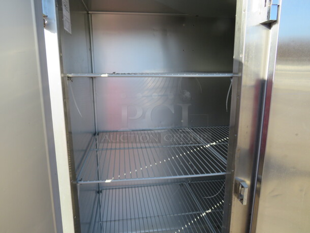 One Stainless Steel 3 Door Traulsen Refrigerator With 9 Shelves On Casters. 120 Volt. Model# G30011. 77X36X83.5 - Image 3 of 4