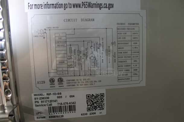 BRAND NEW SCRATCH AND DENT! 2023 KoolMore RIF-1D-SS Stainless Steel Commercial Single Door Reach In Freezer w/ Poly Coated Racks on Commercial Casters. 115 Volts, 1 Phase. Tested and Working! - Image 4 of 7