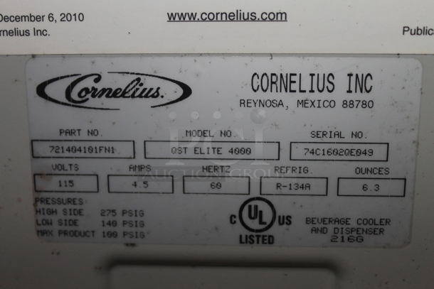 Cornelius QST ELITE 4000 Metal Commercial Countertop Juice Dispenser. 115 Volts, 1 Phase. Cannot Test Due To Missing Power Cord - Image 5 of 5