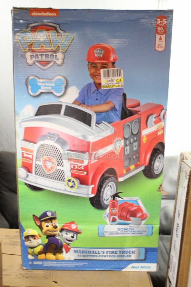 Kid Trax  Nickelodeon Paw Patrol Marshall’s Fire Truck 6v Battery-Powered Ride-On. Includes Bonus Items: Spray bottle, Shovel and Fireman's Hat!! 