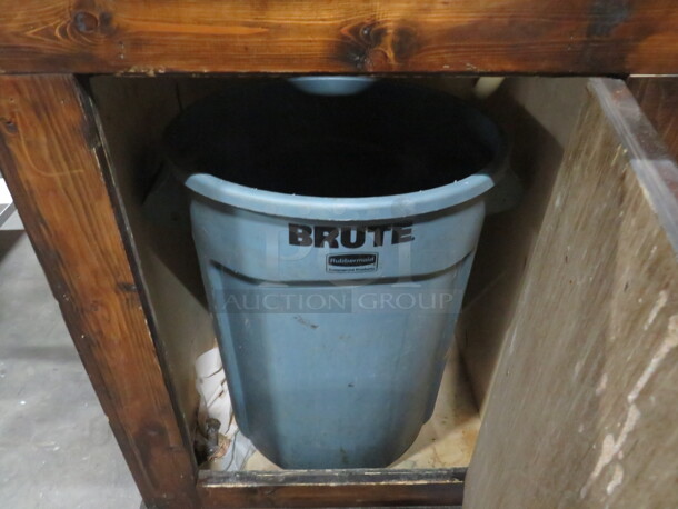 One 1 Door Wooden/Metal Trash Receptacle With Stainless Steel Top And Over Shelf, And Trash Can. 30X30X55.5 - Image 4 of 4