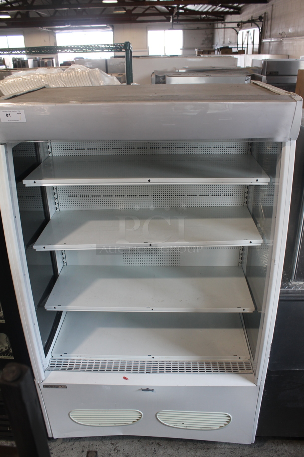 Beverage-Air MB13US Commerical Electric Open Air Merchandiser Cooler With 4 Shelves, White. 115V, 1 Phase. Tested and Powers On But Does Not Get Cold - Image 1 of 6