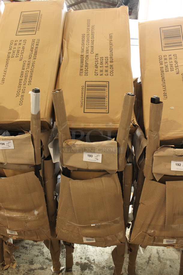 4 BRAND NEW SCRATCH AND DENT! Lancaster Table & Seating 164CLADBLKFR Black Ladder Back Dining Chairs w/ Burgundy Vinyl Seat Cushions. 4 Times Your Bid! - Image 4 of 4