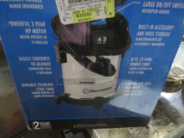One NEW Vacmaster 4 Gallon Wet/Dry Vacuum. 3 hp. - Image 1 of 2