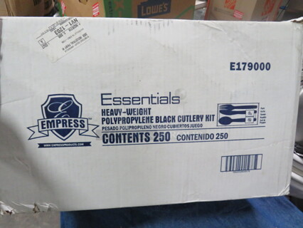 One Case Of 250 Empress Essentials Heavy Weight Black Cutlery Kit.
