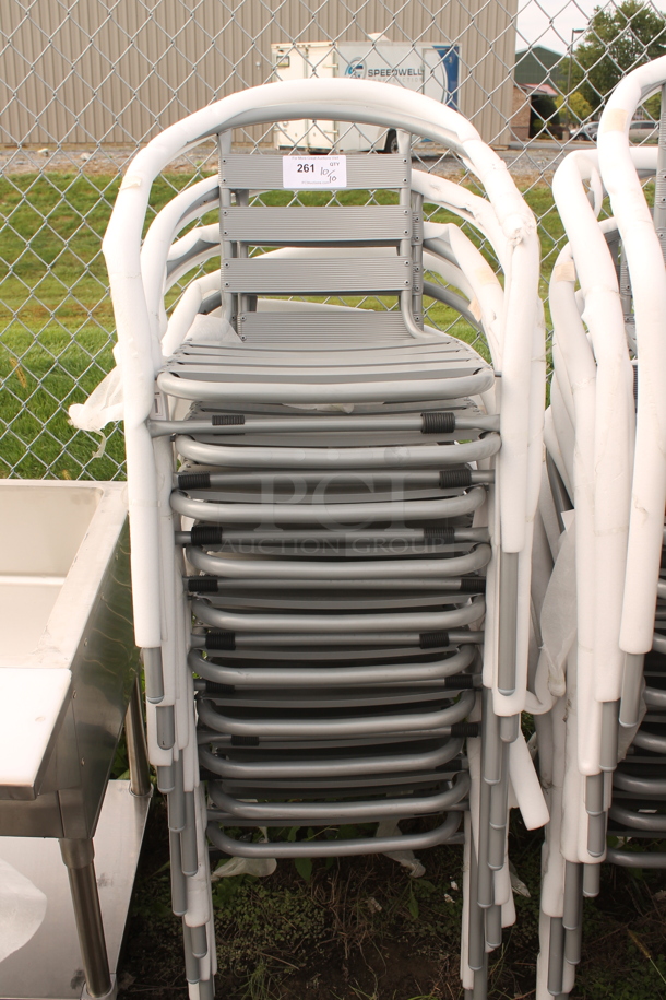 10 BRAND NEW SCRATCH AND DENT! Gray Metal Outdoor Patio Chairs w/ Arm Rests. 10 Times Your Bid!
