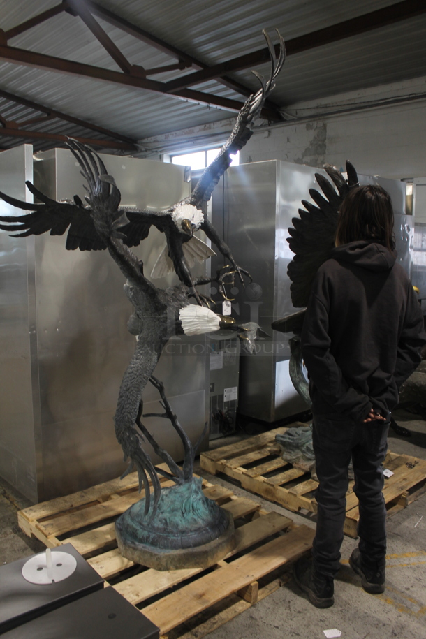 GLORIOUS Cast Bronze Statue of 2 Eagles Fighting Over a Fish. Listing Includes a Picture w/ a 5'8" Tall Human For Size Reference. - Image 7 of 7