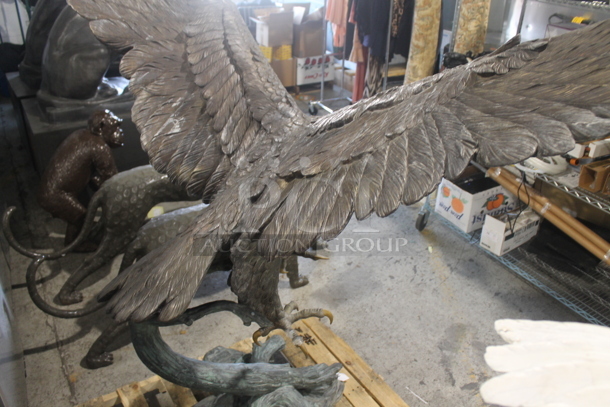 BEAUTIFUL Cast Bronze Eagle on Branch Statue. Listing Includes a Picture w/ a 5'8" Tall Human For Size Reference. - Image 6 of 6