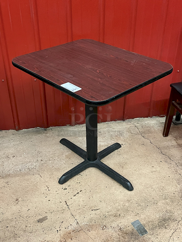 HIGH END! Lancaster Table & Seating Standard Height Table with 36" x 36" Reversible Cherry / Black Table Top and Cross Cast Iron Base Plate - Seats 2 - 4 Chairs.  - Image 3 of 7