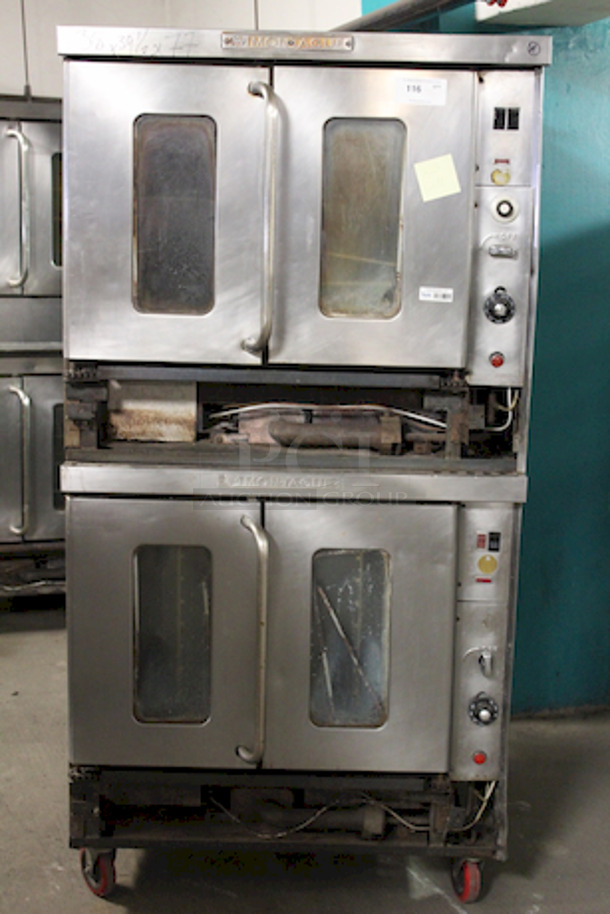 Montague Double Stack Convection Oven, Natural Gas On Commercial Casters. Working At Time of Removal.