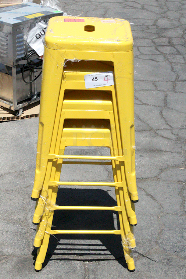 BRAND NEW SCRATCH & DENT! Lancaster Table & Seating 164CMBKLSYEL Alloy Series Citrine Yellow Outdoor Backless Counter Height Stool. 4X YOUR BID - Image 4 of 5