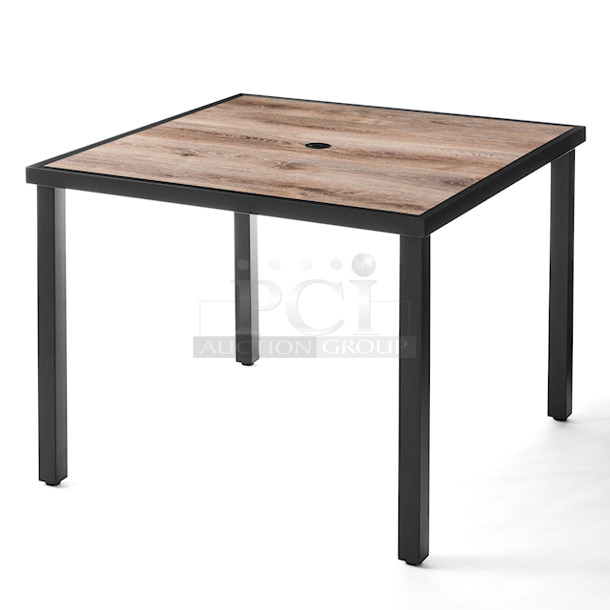 BEAUTIFUL!! Mainstays Heritage Park Outdoor Faux Wood Square Steel Dining Table.  - Image 1 of 7